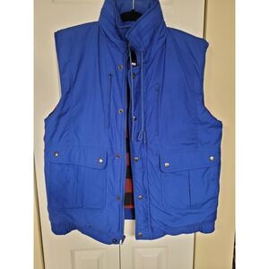 Hugo Valentino Vintage Blue Puffer Vest Red Plaid Flannel Sz L With Hood Sporty